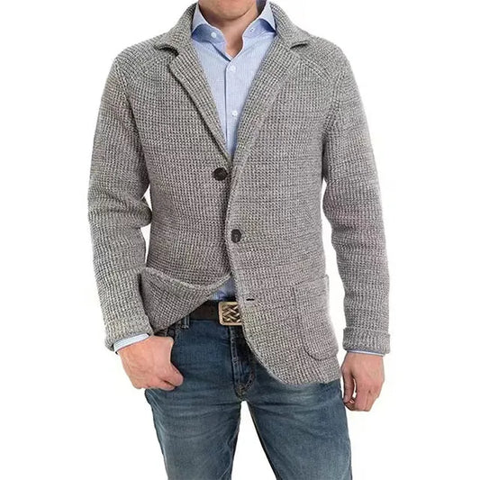Strickjacke | Button-Up | V-Ausschnitt | Strickjacke | Herrenjacke-Grau-S-Chaps Herrenmode