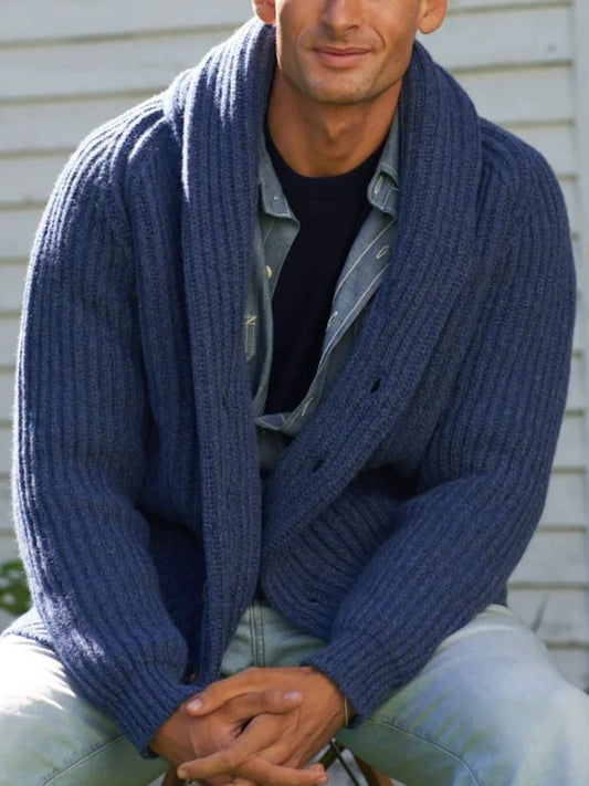 Strickjacke | Dick | Mit Knöpfen | Grob gestrickte Strickjacke | Herren-Strickjacke-Blau-M-Chaps Herrenmode