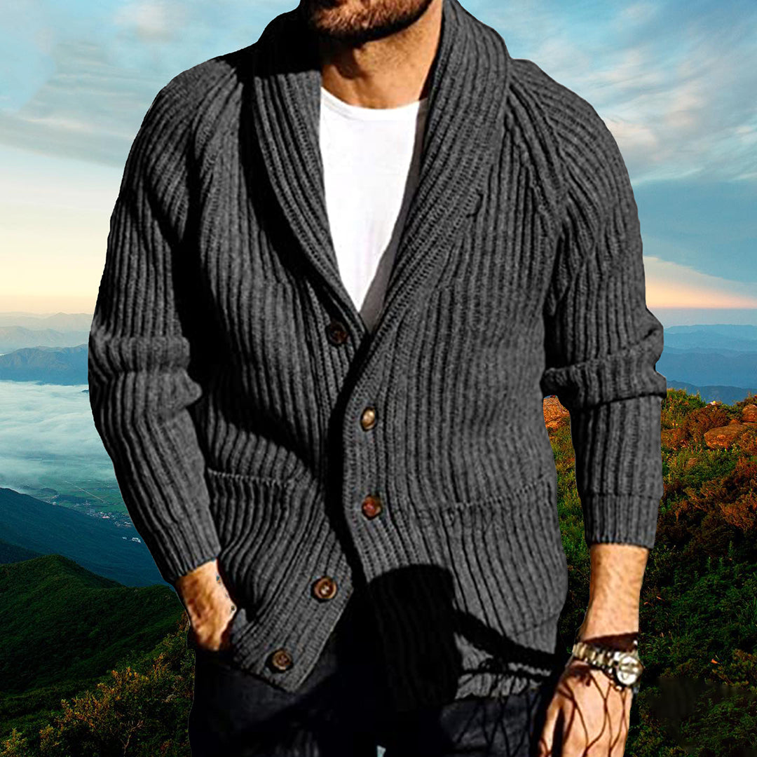 Strickjacke | Dick | Mit Knöpfen | Grob gestrickte Strickjacke | Herren-Strickjacke-Grau-M-Chaps Herrenmode
