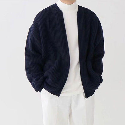 Strickjacke – Grob gestrickte Herrenjacke mit durchgehendem Reißverschluss und Taschen-Chaps Herrenmode