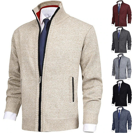 Strickjacke - Herren-Stehkragen-Zip-Strickjacke mit Taschen-Chaps Herrenmode