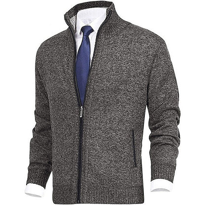 Strickjacke - Herren-Stehkragen-Zip-Strickjacke mit Taschen-XS-Kaffee-Chaps Herrenmode