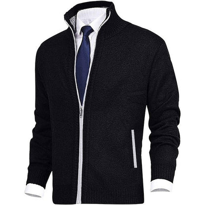 Strickjacke - Herren-Stehkragen-Zip-Strickjacke mit Taschen-XS-Schwarz-Chaps Herrenmode