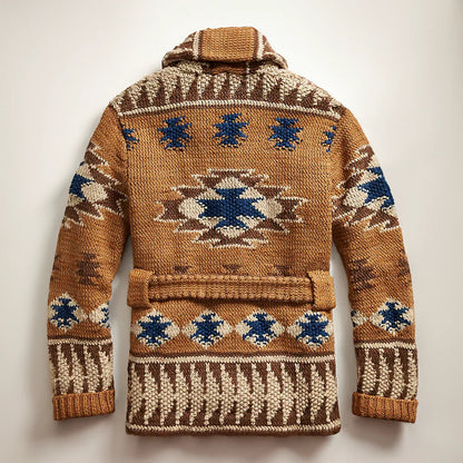 Strickjacke – Herren-Strickjacke im Vintage-Stil mit Knopfleiste und Gürtel-Chaps Herrenmode
