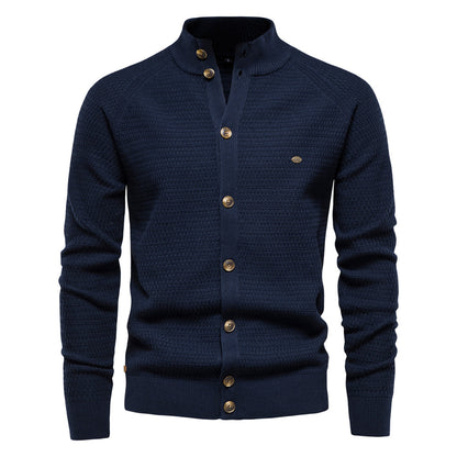 Strickjacke - Hoher Ausschnitt - Normale Passform - Strickjacke mit Knöpfen - Herren Strickjacke-Blau-S-Chaps Herrenmode