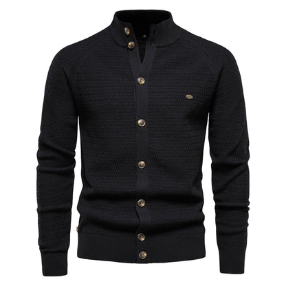 Strickjacke - Hoher Ausschnitt - Normale Passform - Strickjacke mit Knöpfen - Herren Strickjacke-Schwarz-S-Chaps Herrenmode