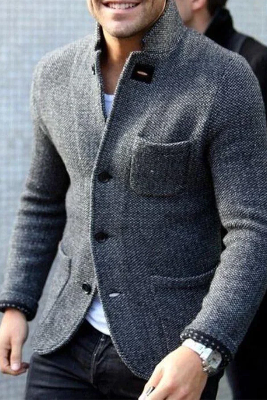 Strickjacke | Jacke | Schlanke Passform | Tweed-Blazer | Herrenjacken-Grau-S-Chaps Herrenmode