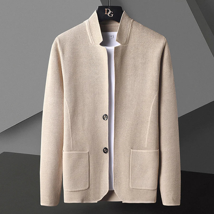 Strickjacke – Jacke – mit Knöpfen – Taschen – Cardigan-Blazer – Herren-Strickjacke-Khaki-M-Chaps Herrenmode
