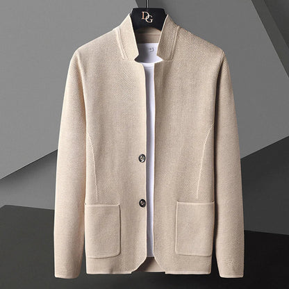 Strickjacke – Jacke – mit Knöpfen – Taschen – Cardigan-Blazer – Herren-Strickjacke-Khaki-M-Chaps Herrenmode