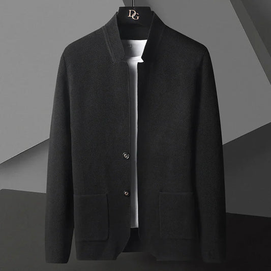 Strickjacke – Jacke – mit Knöpfen – Taschen – Cardigan-Blazer – Herren-Strickjacke-Schwarz-M-Chaps Herrenmode