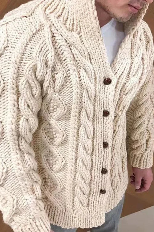 Strickjacke | Knopfleiste | Cable Knit | Klobige Strickjacke | Herrenbekleidung-Beige-M-Chaps Herrenmode