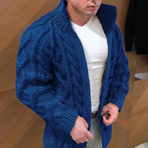 Strickjacke | Knopfleiste | Cable Knit | Klobige Strickjacke | Herrenbekleidung-Blau-M-Chaps Herrenmode