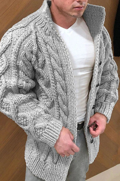 Strickjacke | Knopfleiste | Cable Knit | Klobige Strickjacke | Herrenbekleidung-Grau-M-Chaps Herrenmode