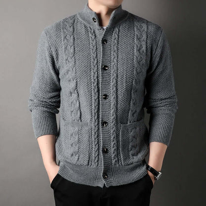 Strickjacke | Knopfleiste | Zopfmuster | Strickjacke | Herren-Strickjacke-Grau-M-Chaps Herrenmode
