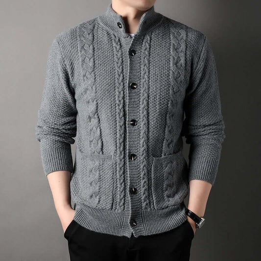 Strickjacke | Knopfleiste | Zopfmuster | Strickjacke | Herren-Strickjacke-Grau-M-Chaps Herrenmode