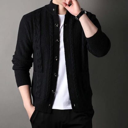 Strickjacke | Knopfleiste | Zopfmuster | Strickjacke | Herren-Strickjacke-Schwarz-M-Chaps Herrenmode