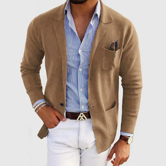 Strickjacke - Langärmelige Strickjacke mit Knopfleiste und Taschen für Männer-Beige-XS-Chaps Herrenmode