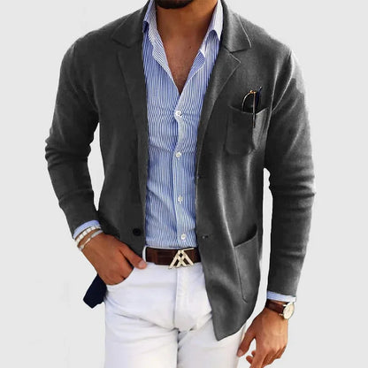Strickjacke - Langärmelige Strickjacke mit Knopfleiste und Taschen für Männer-Dunkelgrau-XS-Chaps Herrenmode