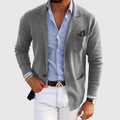 Strickjacke - Langärmelige Strickjacke mit Knopfleiste und Taschen für Männer-Grau-XS-Chaps Herrenmode