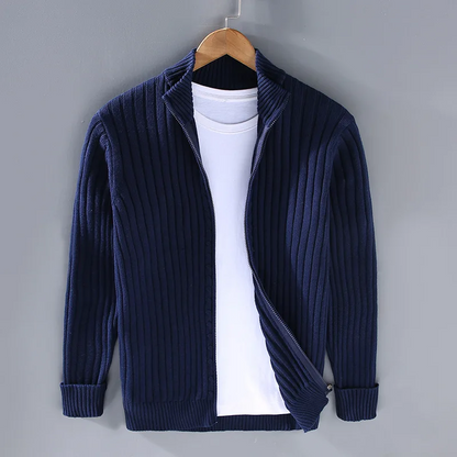 Strickjacke – Lässige Strickjacke mit Reißverschluss für Herren-Blau-M-Chaps Herrenmode