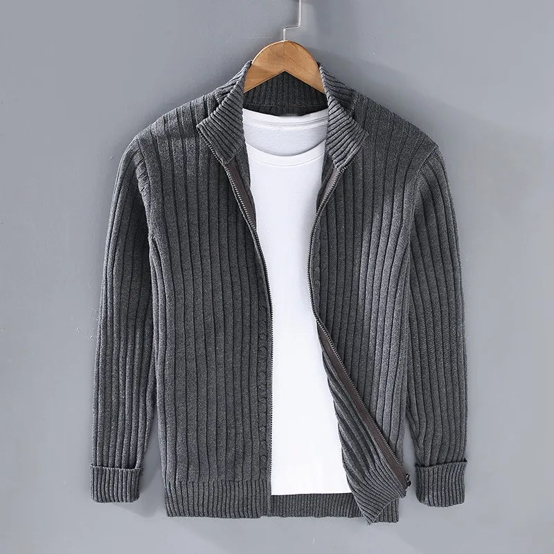 Strickjacke – Lässige Strickjacke mit Reißverschluss für Herren-Dunkelgrau-M-Chaps Herrenmode