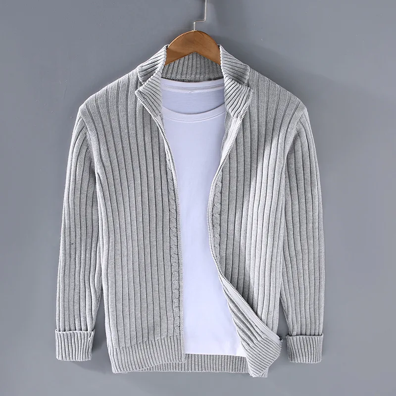 Strickjacke – Lässige Strickjacke mit Reißverschluss für Herren-Grau-M-Chaps Herrenmode