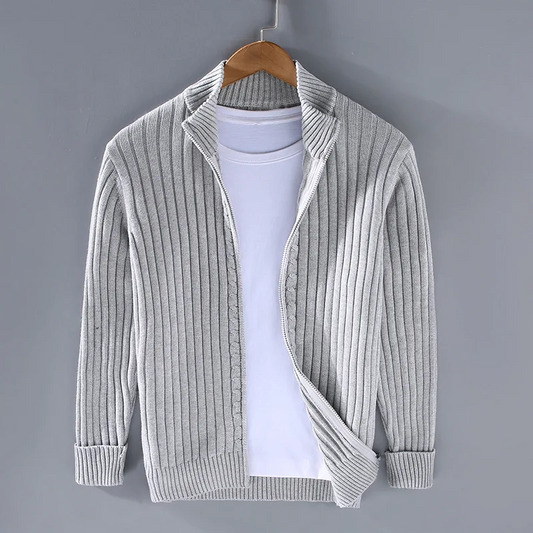 Strickjacke – Lässige Strickjacke mit Reißverschluss für Herren-Grau-M-Chaps Herrenmode