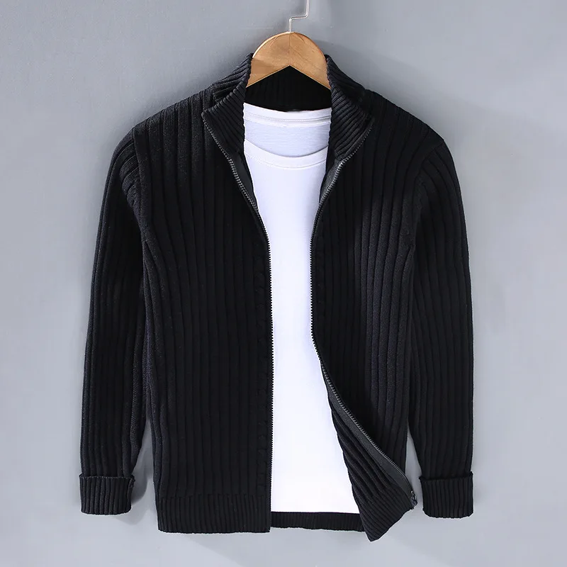 Strickjacke – Lässige Strickjacke mit Reißverschluss für Herren-Schwarz-M-Chaps Herrenmode