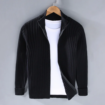 Strickjacke – Lässige Strickjacke mit Reißverschluss für Herren-Schwarz-M-Chaps Herrenmode