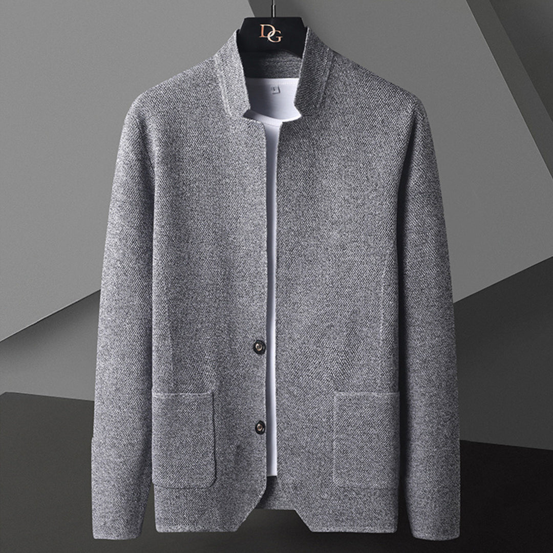 Strickjacke – Sommer-Strickjacke für Männer mit Knöpfen und Taschen-Grau-XS-Chaps Herrenmode