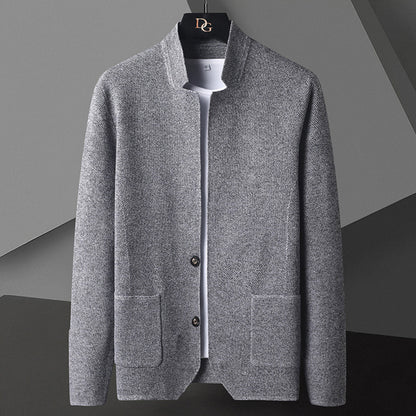 Strickjacke – Sommer-Strickjacke für Männer mit Knöpfen und Taschen-Grau-XS-Chaps Herrenmode