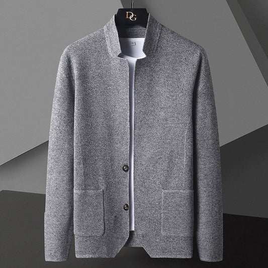 Strickjacke – Sommer-Strickjacke für Männer mit Knöpfen und Taschen-Grau-XS-Chaps Herrenmode