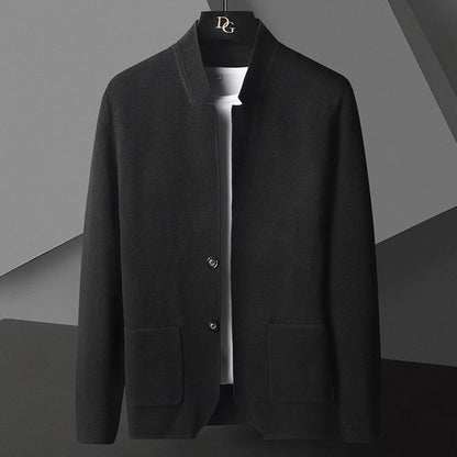Strickjacke – Sommer-Strickjacke für Männer mit Knöpfen und Taschen-Schwarz-XS-Chaps Herrenmode
