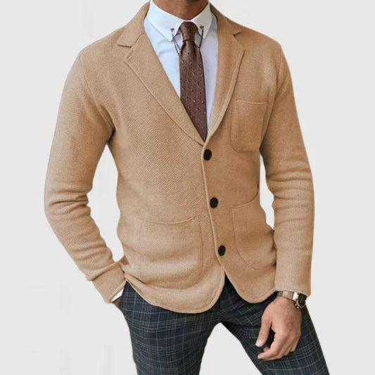Strickjacke - Taschen - Umlegekragen - Strickjacke mit Knöpfen - Strickjacke für Männer-Beige-S-Chaps Herrenmode