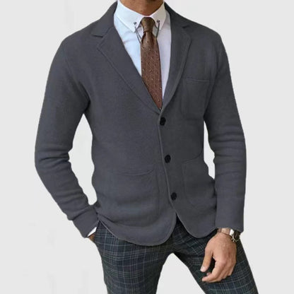 Strickjacke - Taschen - Umlegekragen - Strickjacke mit Knöpfen - Strickjacke für Männer-Dunkelgrau-S-Chaps Herrenmode