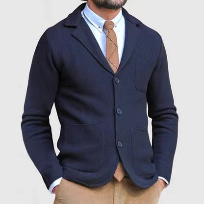 Strickjacke - Taschen - Umlegekragen - Strickjacke mit Knöpfen - Strickjacke für Männer-Marineblau-S-Chaps Herrenmode