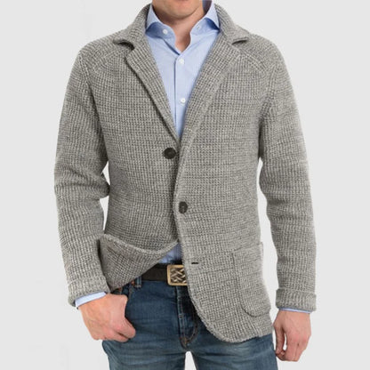 Strickjacke | Warm | Mit Knöpfen | Grob gestrickte Strickjacke | Herrenbekleidung-Hellgrau-S-Chaps Herrenmode