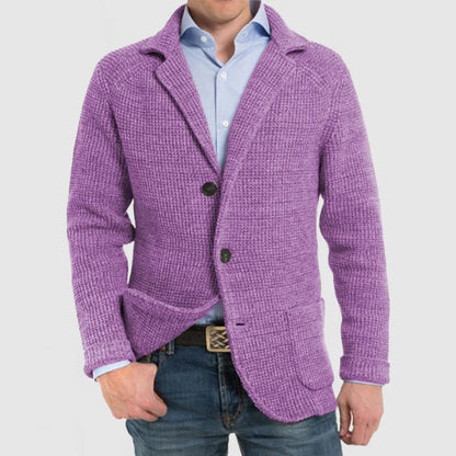 Strickjacke | Warm | Mit Knöpfen | Grob gestrickte Strickjacke | Herrenbekleidung-Lila-S-Chaps Herrenmode