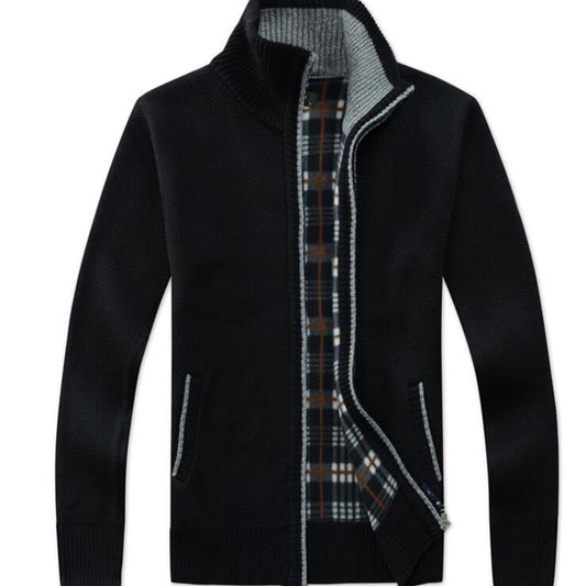 Strickjacke – Warme Herrenjacke mit Stehkragen und Reißverschluss-Chaps Herrenmode