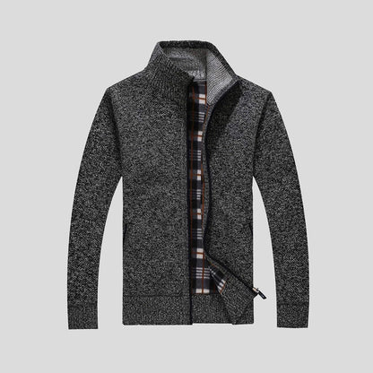 Strickjacke – Warme Herrenjacke mit Stehkragen und Reißverschluss-Dunkelgrau-S-Chaps Herrenmode
