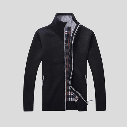 Strickjacke – Warme Herrenjacke mit Stehkragen und Reißverschluss-Schwarz-S-Chaps Herrenmode