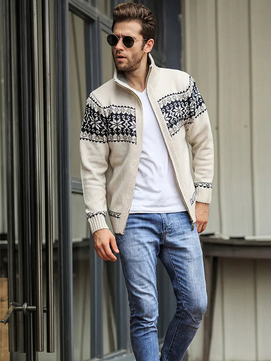 Strickjacke – Warme Winter-Strickjacke für Herren mit Reißverschluss und Schneeflockenmotiv-Chaps Herrenmode