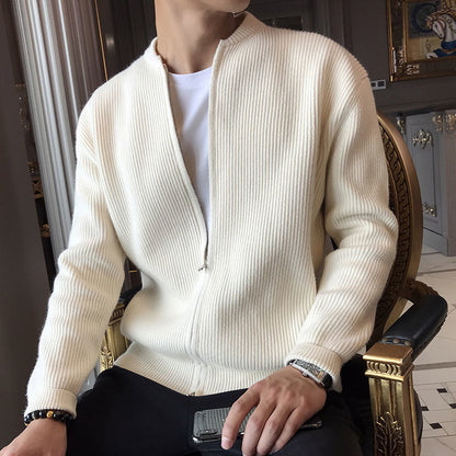 Strickjacke - Weich - Lange Ärmel - Strickjacke mit Reißverschluss - Herren Strickjacke-Beige-M-Chaps Herrenmode