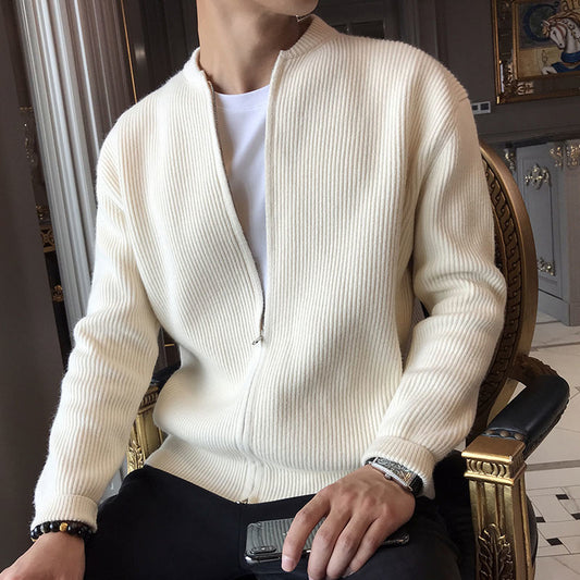Strickjacke - Weich - Lange Ärmel - Strickjacke mit Reißverschluss - Herren Strickjacke-Beige-M-Chaps Herrenmode