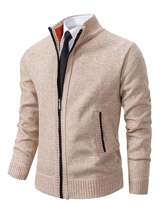 Strickjacke | Zip-Up | Stehkragen | Strickjacke | Herrenbekleidung-XS-Kaki-Chaps Herrenmode