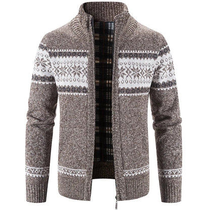Strickjacke - Zip-Up - Winter - Strickjacke Pullover - Herren Strickjacke-Braun-S-Chaps Herrenmode