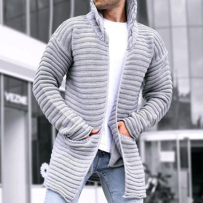 Strickjacke – mit Kapuze – vorne offen – lange Strickjacke – Herren-Strickjacke-Grau-M-Chaps Herrenmode