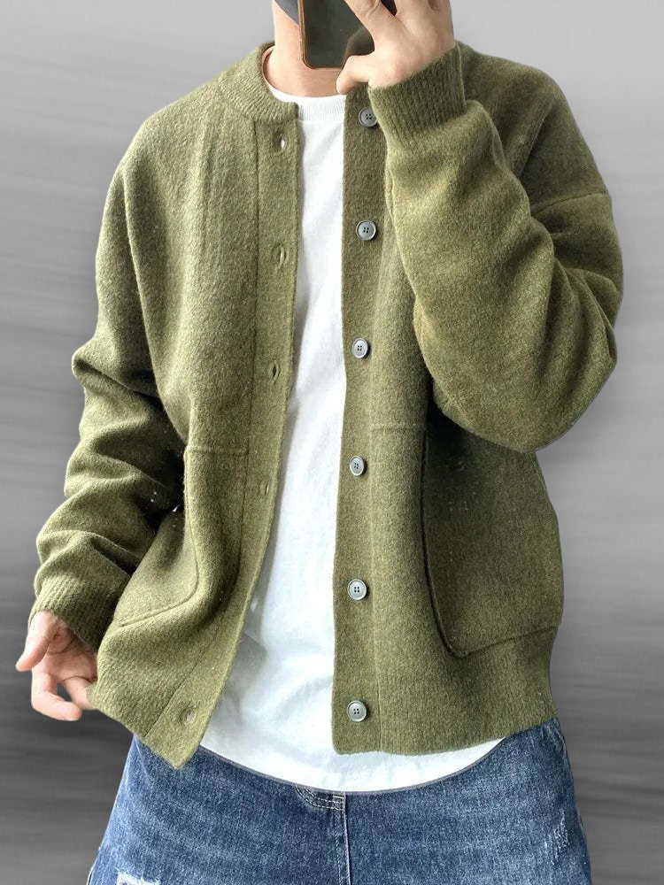 Strickjacke mit Knöpfen | Lässig | Taschen | Strickjacke | Herren-Strickjacke-Olivgrün-S-Chaps Herrenmode