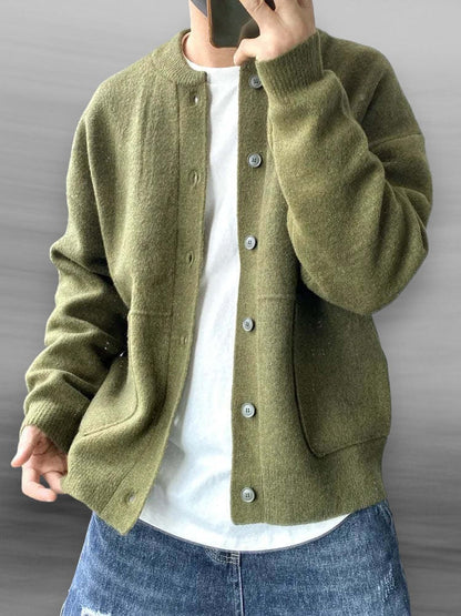 Strickjacke mit Knöpfen | Lässig | Taschen | Strickjacke | Herren-Strickjacke-Olivgrün-S-Chaps Herrenmode