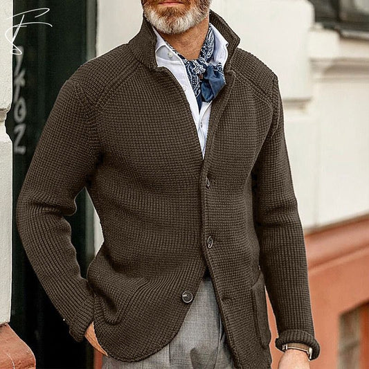 Strickjacke mit Knöpfen – Strickjacke – Taschen – Grob gestrickte Strickjacke – Herrenjacke-Dunkelbraun-S-Chaps Herrenmode